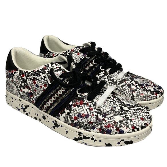 Desigual Sneakers Shoes Exotic Cosmic Snake Spatter Pattern Women size 6.5 - Picture 1 of 8